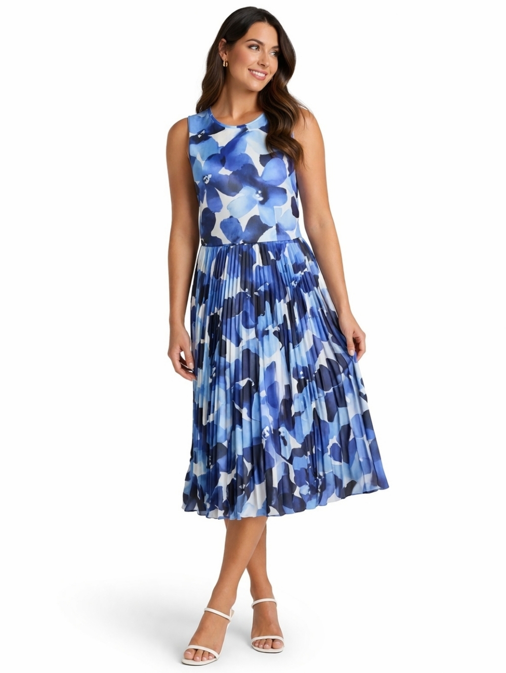 Maggy London Chiffon Floral Pleated Midi Dress Size 12 Fit & Flare Spring Summer - Picture 2 of 14